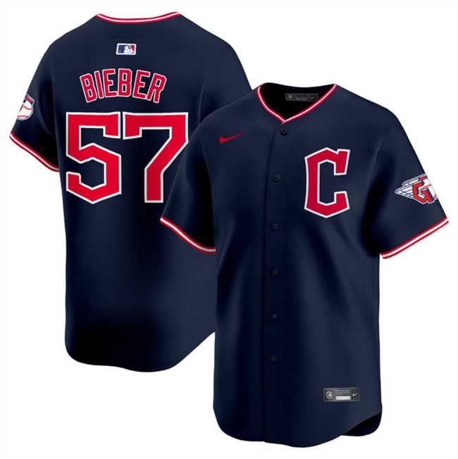 Mens Cleveland Guardians #57 Shane Bieber Navy 2025 Alternate Limited Stitched Jersey Dzhi